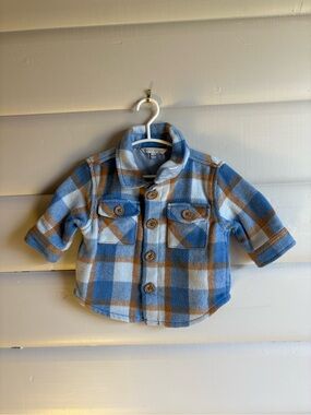 George Baby Wool Blend Plaid Shacket Jacket Blue 6-12M Button Front